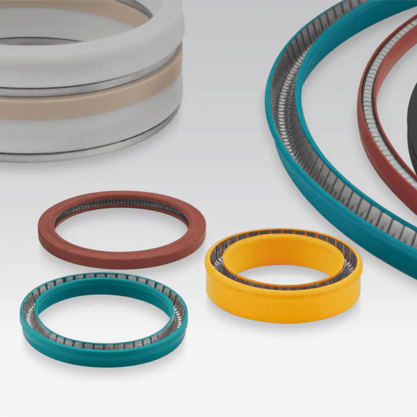 Close-up view of spring-energized seal rings