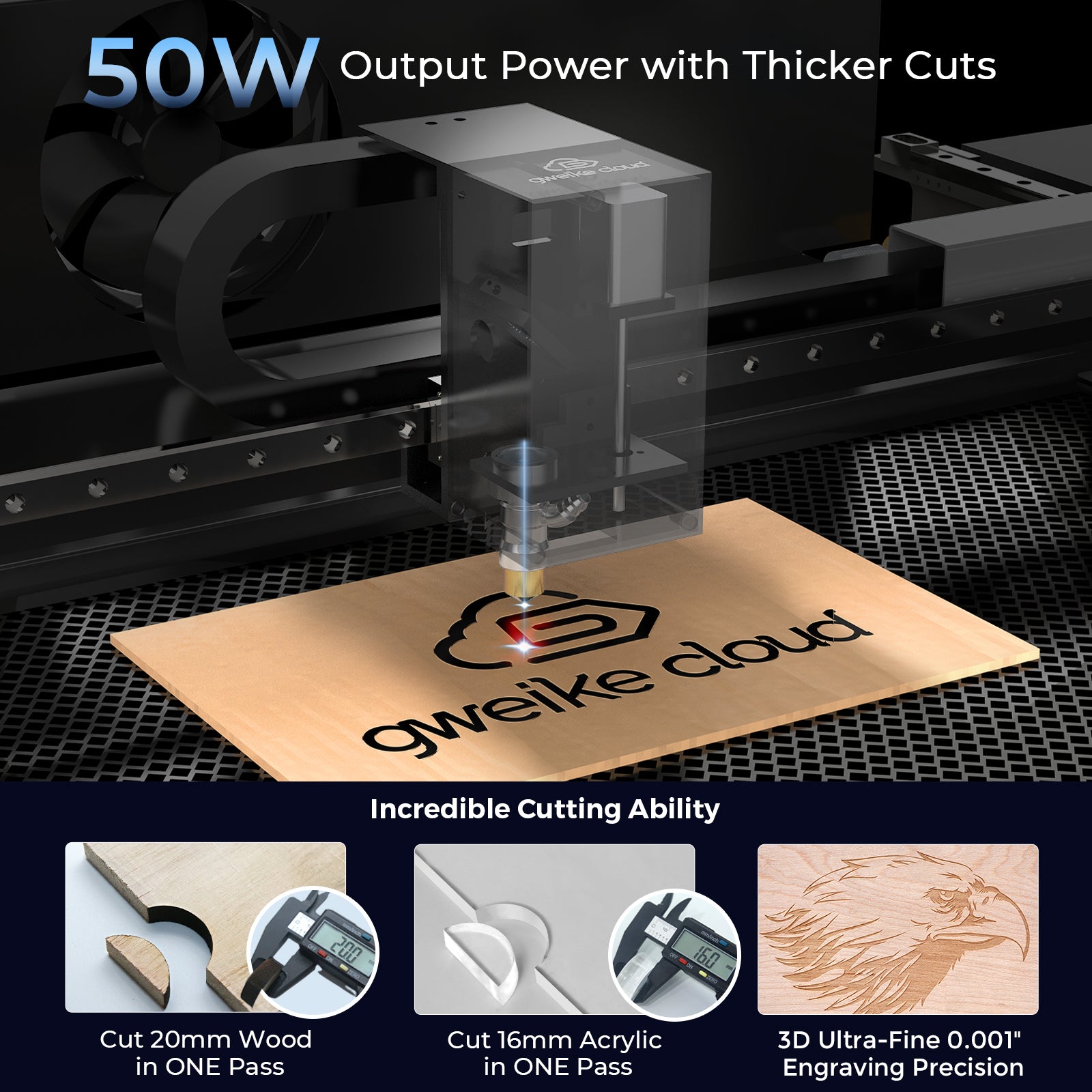 Gweike Cloud Laser Cutter & Engraver with Rotary CO2 (50W) Pro II – 主站