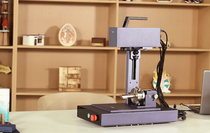 GWEIKE fiber laser engraving demo on tumbler (animated GIF)
