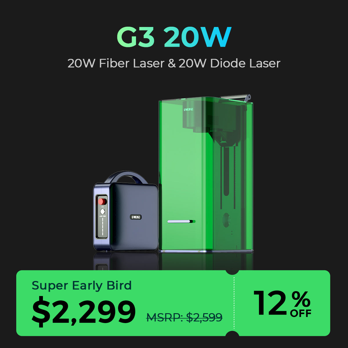 Gweike G3 60W MOPA Fiber & 40W Diode Dual Laser Engraver